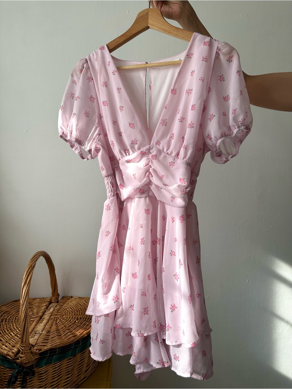 Altar'd State pink romper with small floral print, size M
